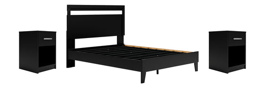 Finch Queen Panel Platform Bed with 2 Nightstands
