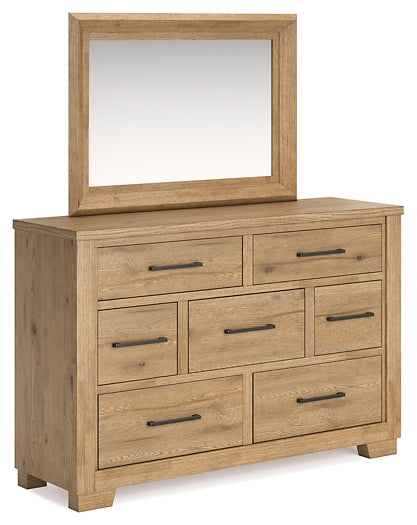 Galliden California King Panel Bed with Mirrored Dresser and Nightstand