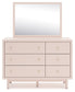 Wistenpine Twin Upholstered Panel Headboard with Mirrored Dresser and Chest