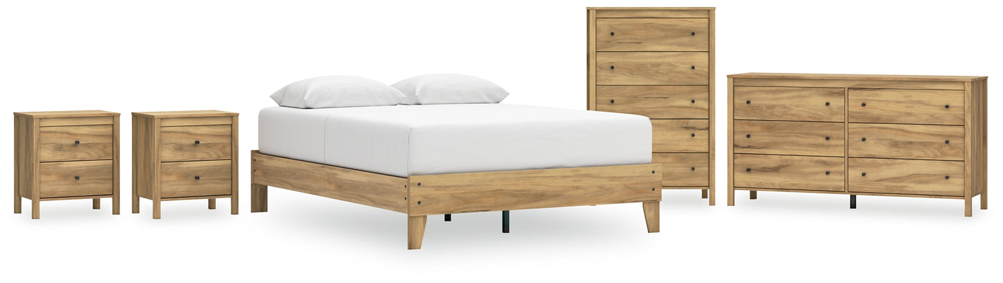 Bermacy Queen Platform Bed with Dresser, Chest and 2 Nightstands