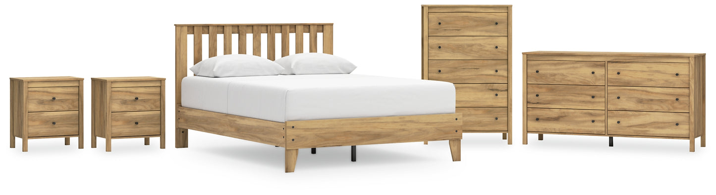 Bermacy Queen Platform Panel Bed with Dresser, Chest and 2 Nightstands