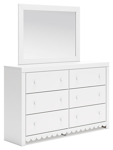 Mollviney Twin Panel Headboard with Mirrored Dresser and Chest