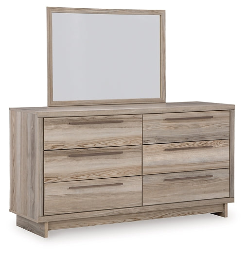 Hasbrick Queen Panel Headboard with Mirrored Dresser and Chest