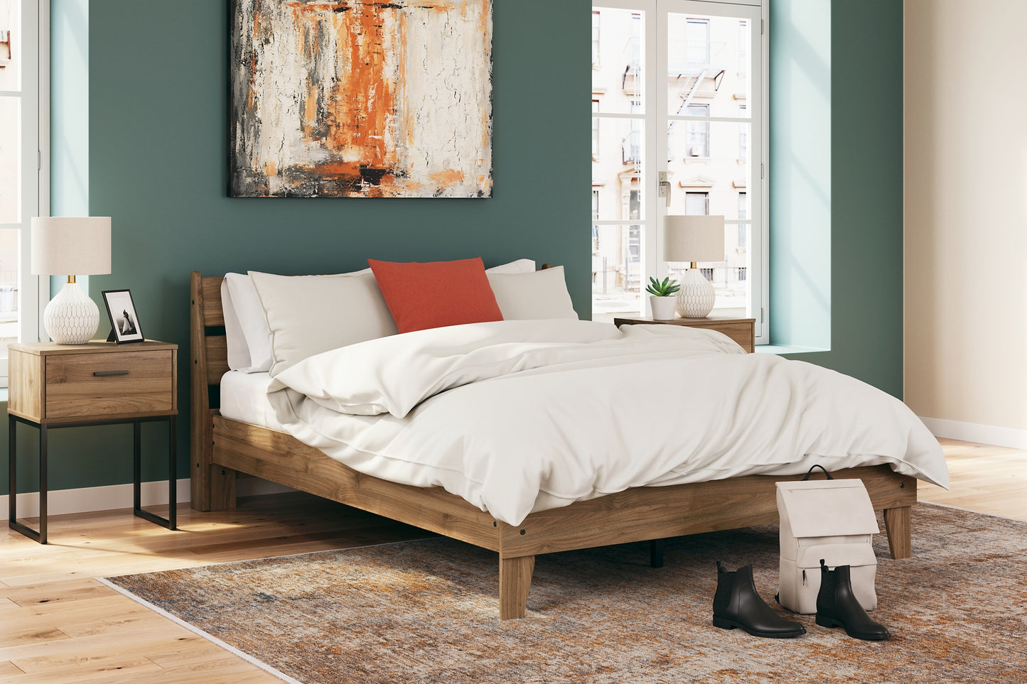 Deanlow Queen Platform Panel Bed with Dresser and Nightstand