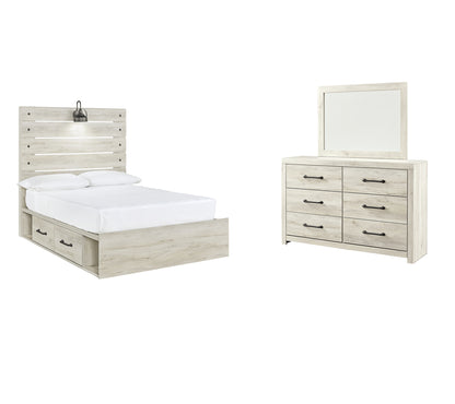 Cambeck  Panel Bed With 2 Storage Drawers With Mirrored Dresser