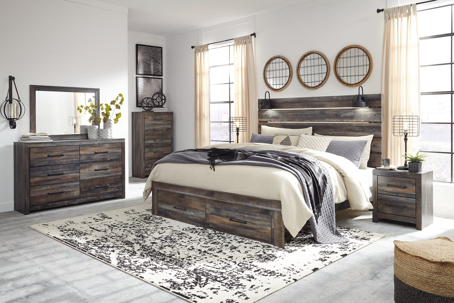 Drystan King Panel Bed with Storage with Dresser