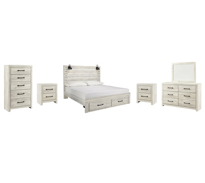 Cambeck  Panel Bed With 2 Storage Drawers With Mirrored Dresser, Chest And 2 Nightstands