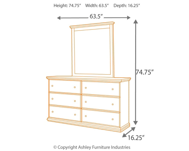 Maribel King Panel Bed with Mirrored Dresser