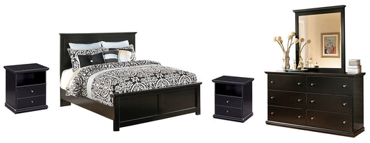 Maribel Queen Panel Bed with Mirrored Dresser and 2 Nightstands