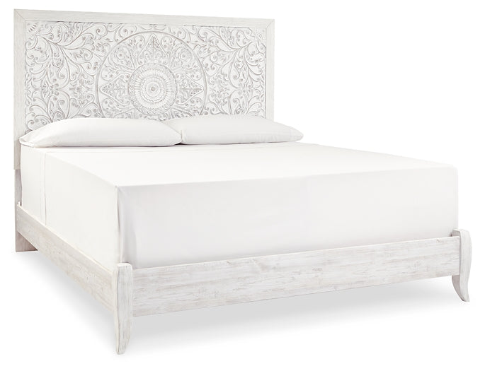 Paxberry King Panel Bed with Mirrored Dresser and Chest