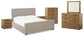 Dakmore Queen Upholstered Bed with Mirrored Dresser, Chest and 2 Nightstands