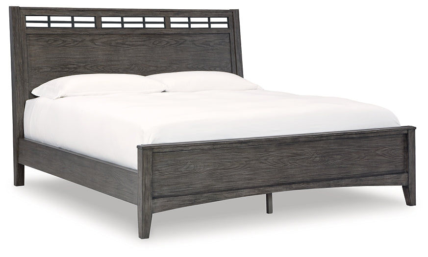 Montillan California King Panel Bed with Mirrored Dresser