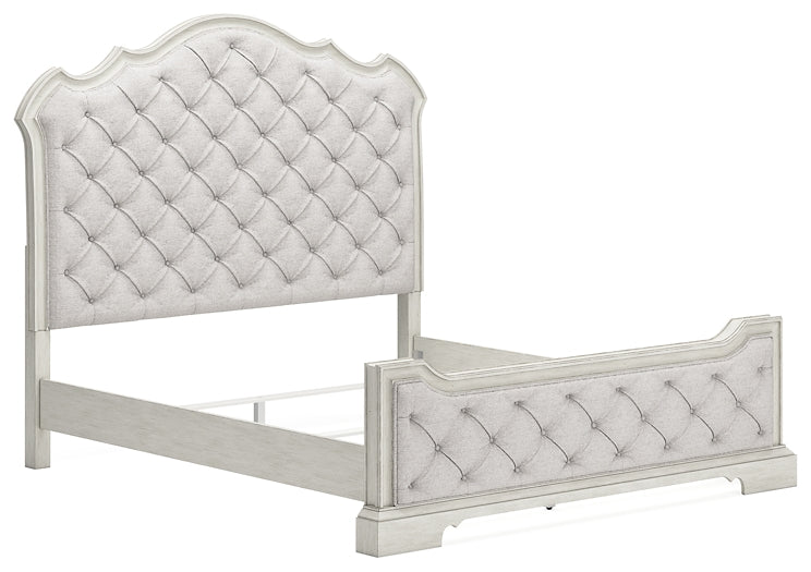 Arlendyne King Upholstered Bed with Mirrored Dresser, Chest and Nightstand