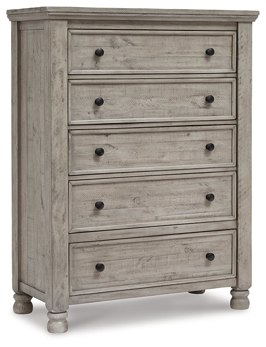 Harrastone Queen Panel Bed with Mirrored Dresser, Chest and 2 Nightstands